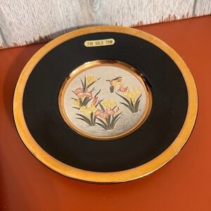Himark Art of Chokin Hummingbird‎ Iris 24K Gold Trim Collector Plate Japan 6.5"